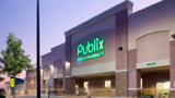 Exterior front of Publix building at night